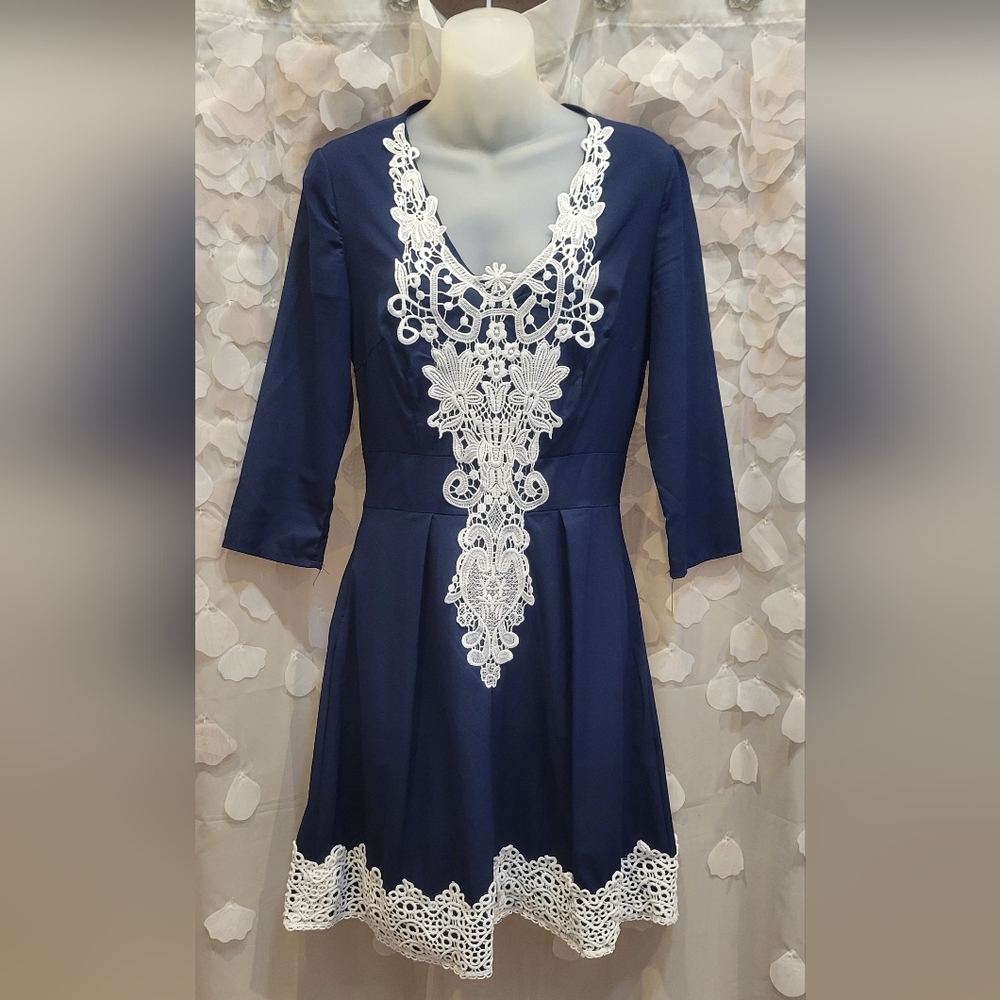 Small Navy Dress with White Embroidery